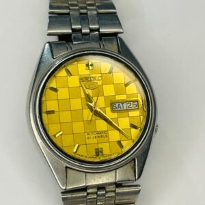 Vintage Seiko 5 Automatic Yellow Checkerboard Pattern Dial Men's Watch